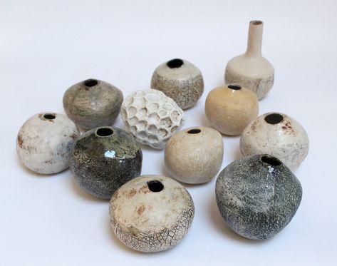 Selection of ceramic bud vases. Julie Nelson Beginner Ceramics, Beginners Ceramics, Ceramic Bud Vases, Julie Nelson, Ceramic Bud Vase, Tapas Dishes, Pottery Inspo, Hand Building, Pottery Inspiration