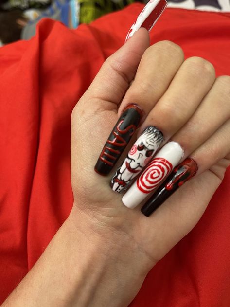 Jigsaw Nails, Nails Halloween, Best Acrylic Nails, Halloween Nails, Coffin Nails, Cute Nails, Hair And Nails, Acrylic Nails, Nails