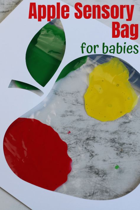 Apple Themed Crafts For Infants, Apple Sensory For Infants, Applesauce Sensory Play, Sensory Bag Painting, Apple Crafts Preschool Toddlers, Fall Sensory Bags For Infants, Fizzy Apple Art, Infant Apple Crafts, Apple Activities For Babies