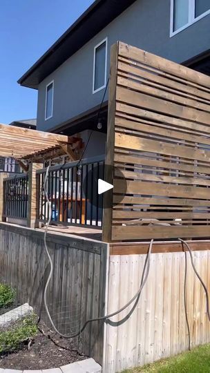 16K views · 440 reactions | Day 3 of Fixing my Deck - PRIVACY WALL DONE! Keep following along, I’m just getting started with the deck! #stoppinningstartdoing #pocketofmyhome #diyprojects #ourlayeredhome #privacywall #deckbuild #patiorenovation #girlswhobuild #hgtvcanada #myhgtv #ladieswhodiy | From House To Home DIY Deck Accent Wall, Deck Design With Privacy Wall, Privacy Front Porch, Privacy Deck Railing Ideas, Deck Privacy Wall Ideas, Privacy Fence On Deck, Privacy Deck Ideas, Deck Privacy Wall, Privacy Screen Outdoor Deck