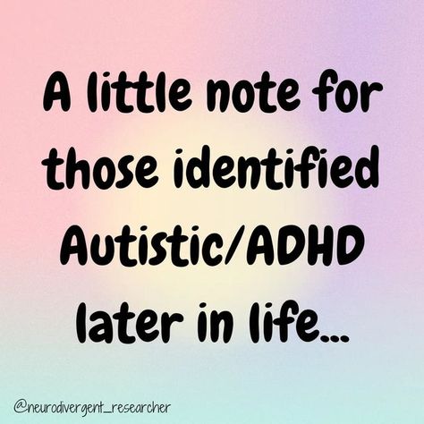 GEM on Instagram: "Late diagnosis is spoken about a lot and this can mean anything from 16 plus in some people's definition. However, I feel there is a really neglected section of the community who finds out they are autistic and/or ADHD a lot later in life. I think for anyone to have this new information it can be scary and exciting... but for someone who is older and is so well practiced at masking, it can be an even bigger challenge and I really think it takes a tremendous deal of courage t Late Diagnosis, You're Wonderful, Can Meaning, Life I, The Community, Some People, Things To Think About, Rainbow, Feelings