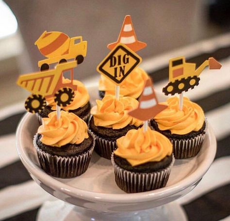 Dump Truck Cupcakes, Mini Wine Bottle Favors, Wine Bottle Favors, Construction Cupcakes, Construction Theme Party, Construction Birthday Party, Cupcakes For Boys, Construction Birthday Parties, Trucks Birthday Party