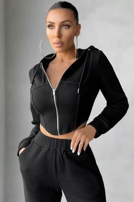 Hoodie Corset, Corset Styling, Corset Hoodie, Cropped Corset, Staple Tops, Off Duty Outfits, Lounge Style, Club L London, Waffle Fabric