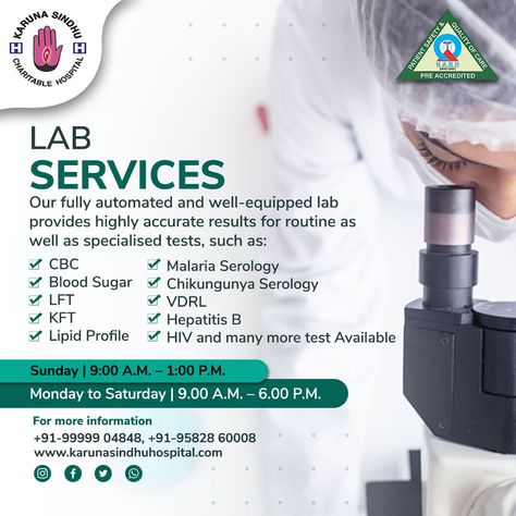 Get highly accurate results for routine and specialised tests at Karuna Sindhu Charitable Hospital’s fully computerised and well-equipped lab. Book your appointment now! 9999904848 Visit Official Website: https://karunasindhuhospital.com/lab-services . . #karunasindhuhospital #charitablehospital #labservice #pathology #medicine #medica #radiology #biology #laboratory #pathologist Laboratory Wallpaper Medical, Radiology Creative Ads, Pathology Lab Creative Ads, Creative Ad Design, Doctor Poster, Biology Laboratory, Healthcare Ads, Fever Symptoms, Med Lab