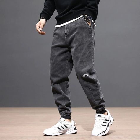 Japanese Fashion Men, Japanese Hip Hop, Cargo Jeans Outfit, Men Jeans Loose, Japanese Mens Fashion, Jeans Loose Fit, Stylish Men Wear, Hip Hop Jeans, Black Jogger Pants