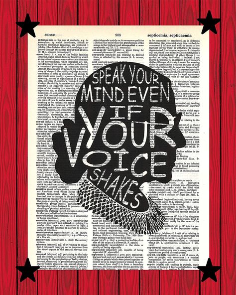 Even If Your Voice Shakes, Speak Your Mind, Dictionary Art Print, Dictionary Art, Ruth Bader Ginsburg, Motivational Wall, Motivational Wall Art, Feminist Art, Inspirational Wall Art