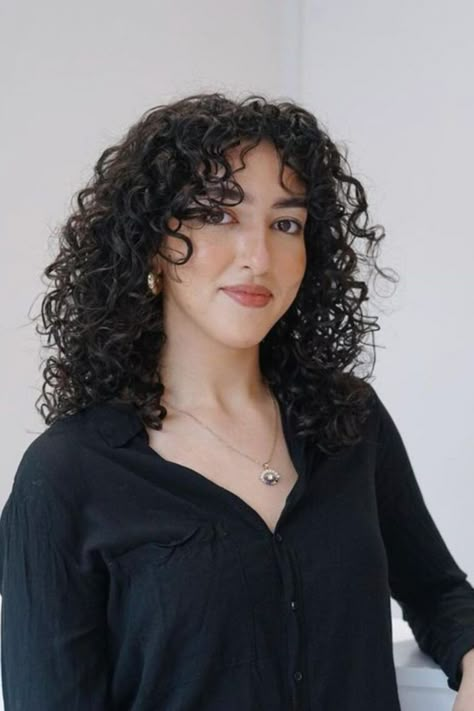 Guide to Curtain Bangs for Women with Curly Hair - Wittyduck Curly Shag Haircut With Curtain Bangs, Curly Hair Curtain Bangs Short, 3b Curtain Bangs, Curly Short Hair With Curtain Bangs, Curtain Bangs Curly Hair 3b, Curtain Curly Bangs, Curly Haircut Curtain Bangs, Short Curly Curtain Bangs, Layered Hair Short Curly