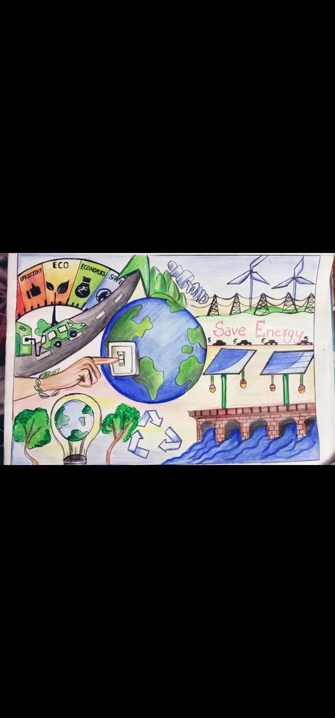 This drawing is about save energy topic. In this there are some easy ways are suggested to save the energy , which make its more eye catching . I ' ve use the pencil , water colours . Hope you all like it 😊 Save Energy Paintings, Save Energy Poster, Earth Drawings, Drawing Competition, English Worksheet, Page Decoration, Journal Therapy, Water Drawing, Instagram Background