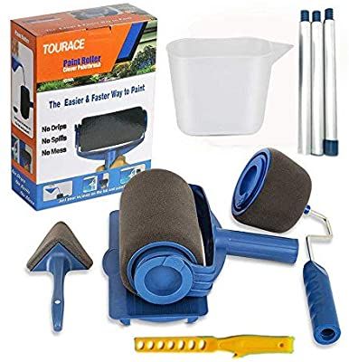 TOURACE 9Pcs/Set Paint Roller Set with Sticks Paint Roller Pro Transform Your Room in Just Minutes Quickly Decorate Runner Tool Painting Brush Set. - - Amazon.com Paint Edger, Painted Trays, Broom Handle, Roller Brush, Paint Paint, Roller Set, White Wax, Rubber Mat, Furniture Renovation