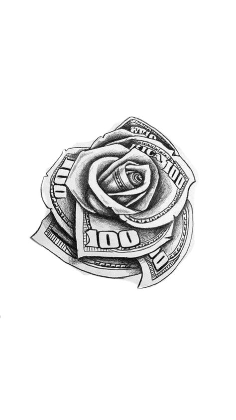 Rose Made Out Of Money Tattoo, Money Eye Tattoo, Money Tattoos Women, Rose Money Tattoo, Money Rose Tattoo Stencil, 100 Dollar Bill Tattoo Designs, Dior Tattoo, Dollar Drawing, Time Is Money Tattoo