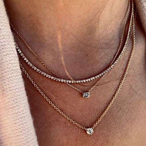 Diamond Bezel Necklace, Layering Diamond Necklaces, Necklace Styles, Paired Jewelry, Necklace Outfit, Diamond Tennis Necklace, Accesories Jewelry, Catholic Jewelry, Popular Jewelry