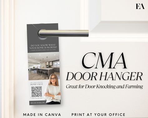 Introducing our Real Estate CMA Door Hanger - the perfect solution for real estate agents looking to generate home seller leads in their farming area! This beautifully designed door hanger template is not only eye-catching but also incredibly easy to customize and print in your office. Our Real Estate Farming Template allows you to showcase your expertise as a local real estate professional by offering homeowners a free Comparative Market Analysis (CMA) of their property. Simply personalize the Real Estate Farming, Rent Vs Buy, Door Hanger Template, Real Estate Templates, Business Articles, Market Analysis, Canva Design, Door Knockers, Marketing Trends