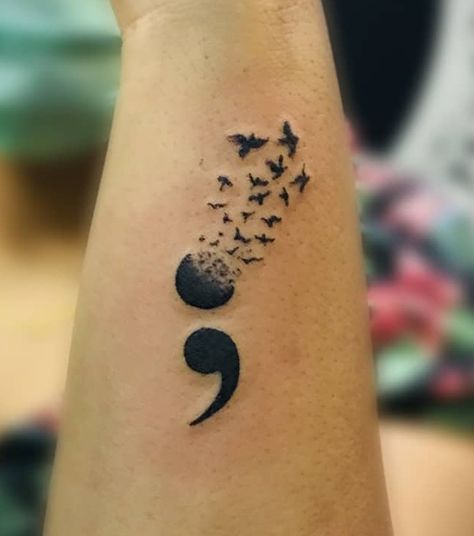 Semi-colon Tattoo With Birds, Music And Semicolon Tattoo, Meaning Of A Semi Colon Tattoo, Semi-colon Tattoo Ideas For Men, Kids Tattoo Ideas, Kid Tattoos For Moms, Cover Ups Tattoo, Semi Colon Tattoo, Tattoo For Mom