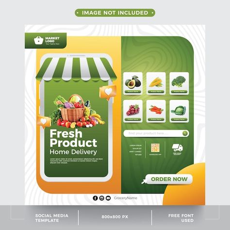 Grocery store advertising social media p... | Premium Vector #Freepik #vector #background Grocery Store Advertising Design, Grocery Social Media Post, Grocery Signage, Cool Poster Designs, Store Advertising, Online Grocery Store, Social Media Post Template, Social Post, Grocery Items