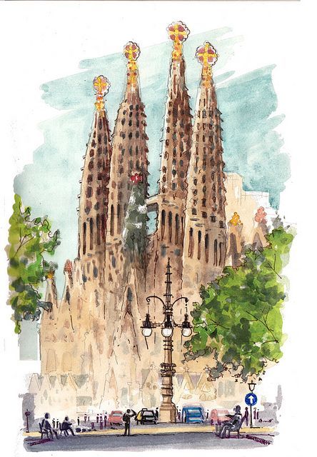 Barcelona Sketch, Travel Art Journal, Urban Sketches, City Sketch, Interior Design Drawings, Watercolor Architecture, City Painting, Painter Artist, Travel Sketches