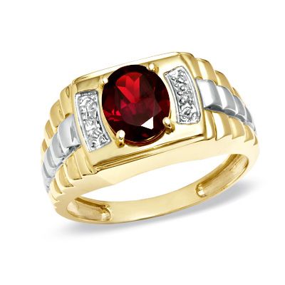 Men's Oval Garnet and Diamond Accent Ring in 10K Gold Huge Rings, January Birthstone Rings, 10k Gold Ring, Red Stones, Diamond Accent Ring, Mens Gold Rings, Sterling Silver Mens Rings, Garnet Jewelry, January Birthstone