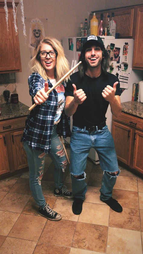 Couples Waynes World Costume, Waynes World Couple Costume, Wayne’s World Couples Costume, Wayne And Garth Costume Couple, Waynes World Costume Couples, Wayne’s World Diy Costume, Wayne’s World Costume, Wayne And Garth Costume, Waynes World Costume