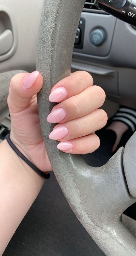 Short Almond Pink And White Nails, Short Pointy Almond Acrylic Nails, Pointy Short Almond Nails, Short Almond Acrylic Nails Natural Pink, Acrylic Nails Ideas Short Almond Pink, Short Almond Nails Pointy, Light Pink Ombre Nails Almond, Pink Short Almond Acrylic Nails, Baby Almond Nails