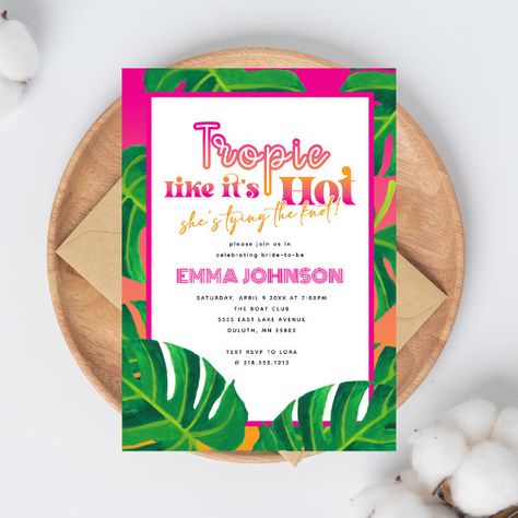 Tropic Like It's Hot Bachelorette Party Invitation Pink Orange Bachelorette, Orange Bachelorette, Trendy Bachelorette, Trendy Bachelorette Party, Celebrity Bride, Bachelorette Party Invitation, Tropical Bridal Showers, Tropical Bridal, Invitation Pink