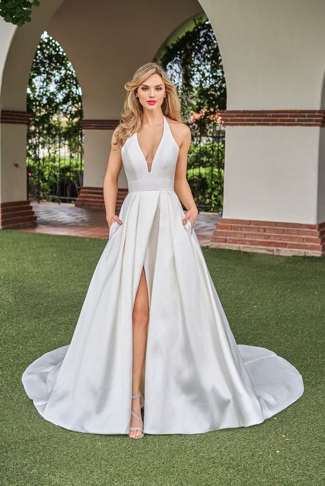 T262018 Beautiful Diamond Mikado A-line Gown with Plunging Sexy Halter Neckline and Inverted Empire Waist Jade Couture, Bridal Salon, Wedding Rentals, Bridal Shower Party, Beauty Services, A Line Gown, Halter Neckline, Bridal Couture, Couture Collection