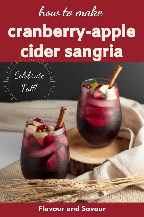 A simple recipe for Cranberry Apple Cider Sangria, made with red wine, orange liqueur, fresh cranberry juice and soft cider. Perfect for celebrating fall and winter! Red Delicious Apples Recipes, Cranberry Apple Cider, Cranberry Sangria, Pure Cranberry Juice, Halloween Recipes Drinks, Unsweetened Cranberry Juice, Christmas Drinks Alcohol Recipes, Red Wine Sangria, Christmas Drinks Alcohol