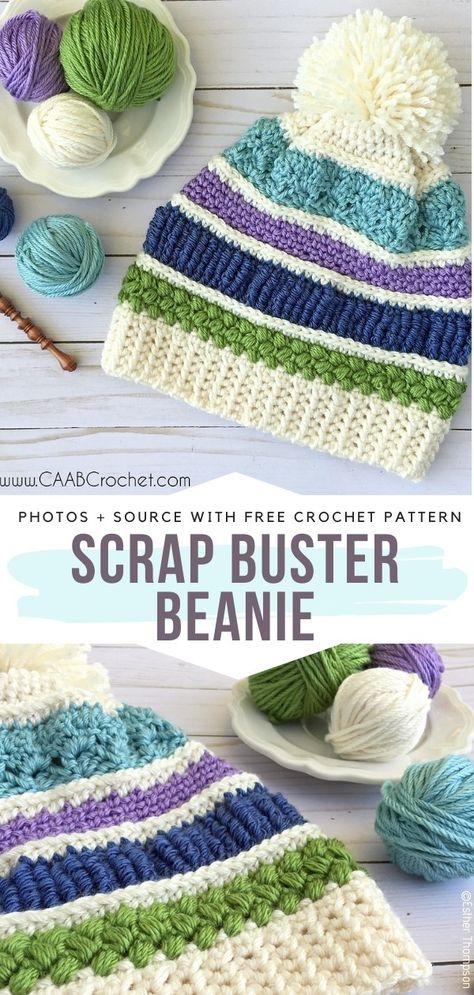 Scrap Buster Beanie Free Crochet Pattern A super practical scrap buster project and an adorable beanie all at the same time? Seems almost to good to be true! But winter miracles certainly do happen, so put this one to a good use and crochet this colorful wonder for yourself and for a special friend. #crochethat #crochetbeanie #freecrochetpattern Scrap Yarn Beanie, Popular Crochet Patterns, Beanie Free Crochet Pattern, Yarn Beanie, Scrap Crochet, Scrap Yarn Crochet, Popular Crochet, Scrap Yarn, Scrap Busters