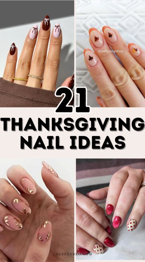 21 Thanksgiving Nail Ideas | Lauren Erro Yellow Thanksgiving Nails, Thanksgiving Into Christmas Nails, Thanksgiving Gel X Nails, Thanksgiving Natural Nails, Fall 2024 Nail Art Trends, Nail Art Designs For November, Fall Into Christmas Nails, Almond Nails Designs Thanksgiving, Acyrilics Nails Thanksgiving