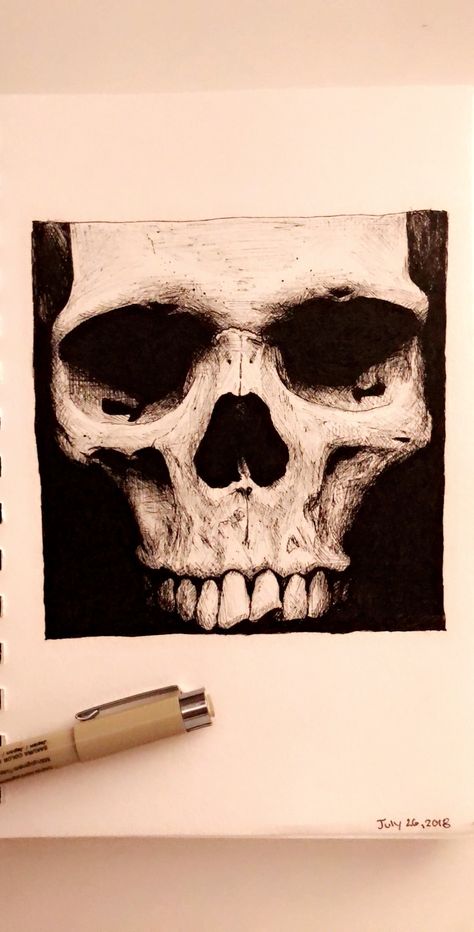 Human skull drawing drawn with micron pen and ink Micron Pen Art Anime, Skull Ink Drawing, Skull Pen Drawing, Human Skull Drawing, Drawing Ink Pen, Micron Pen Art, Skull Drawings, Micron Pen, Skulls Drawing