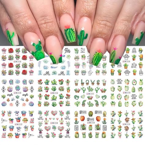 PRICES MAY VARY. 【Including】You'll receive 12 sheets summer-themed nail stickers, including cacti and succulents in different designs that look realistic, smooth, and won't fade 【Good Adhesion】Water transfer stickers have good adhesion, smooth surface, no bubbling, resistance to friction, and can maintain the durability of the pattern. High fit with nails to ensure lasting and stable manicure effect 【Material】Nail stickers are made of plastic and paper, with viscosity and quality, it is not easy Cactus Nail Art, Succulent Nails, Green Sheets, Summer Nail Art, Nail Art Stickers Decals, Nail Art Designs Summer, Succulents Decor, Nail Art Sticker, Green Cactus