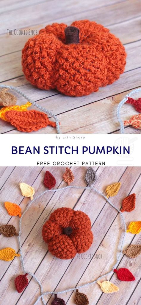 Crochet Pumpkin Patterns, Stitch Pumpkin, Pumpkin Patterns, Bean Stitch, Fall Crochet Patterns, Pumpkin Hat, Halloween Crochet Patterns, Aesthetic Crochet, Pumpkin Party