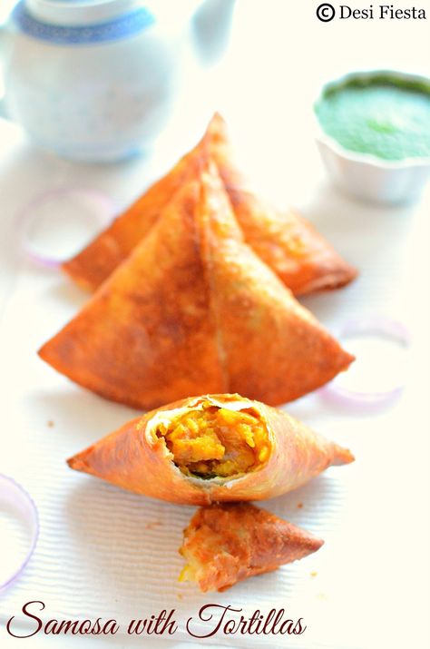 Samosa with flour tortillas Tortilla Samosa, Soft Tortilla Recipe, Recipe Using Tortillas, How To Make Samosas, Fried Snacks, Recipes With Flour Tortillas, How To Make Tortillas, Samosa Recipe, Flour Tortilla