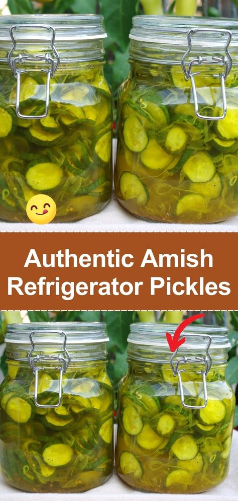 These pickles are a delightful blend of sweet and tangy. Cucumbers are sliced and marinated in a mixture of vinegar, sugar, and spices, then refrigerated for a few days to develop their flavors. They're crisp, refreshing, and perfect for a summer snack. Refrigerated Dill Pickle Recipe, Refrigerator Pickles Recipe, Homemade Pickle Flavors, Amish Bread And Butter Pickles, Easy Freezer Pickles, Amish Dill Pickles Recipe, Amish Pickles Recipe, Refrigerator Pickles And Onions, Quick Refrigerator Pickles Dill