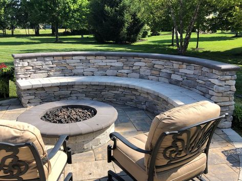 Seating Wall Outdoor, Outdoor Living Luxury, Seating Wall, Patio Upgrade, Sunken Fire Pits, Fire Pit Seating Area, Eagle Project, Brick Paver Patio, Deck And Patio