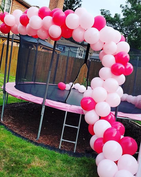 Attached to a trampoline garland Trampoline Decorations Birthday Parties, Birthday Trampoline Ideas, Trampoline Party Decorations, Decorate Trampoline For Party, Trampoline Park Birthday Party Ideas, Trampoline Decorations Ideas, Trampoline Decor, Trampoline Party Ideas, Trampoline Birthday Party Ideas