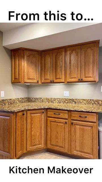 Light Painted Cabinets Kitchen, Painting Over Stained Cabinets, Refurbished Cabinets Kitchen, Cabinet Color For Tan Countertops, Aged White Kitchen Cabinets, Cabinet Refinishing Before And After, Paint Wooden Kitchen Cabinets, Kitchen Resurfacing Before And After, Paint Or Stain Kitchen Cabinets