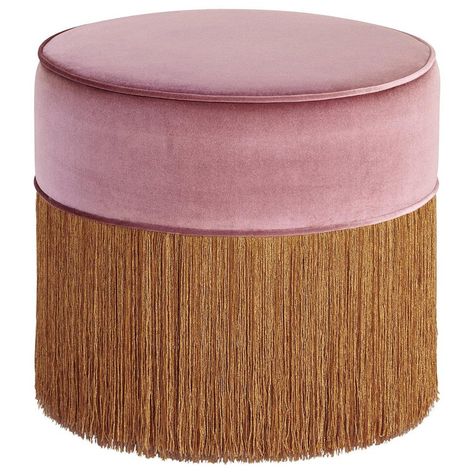 Pink Pouf, Bohemian Ottoman, Copper Fringe, Luxury Italian Furniture, Modern Ottoman, Gold Fringe, Chic Living Room, Roaring 20s, Italian Furniture