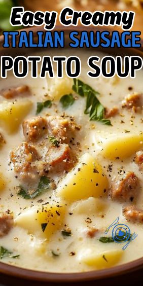 Easy Creamy Italian Sausage and Potato Soup Soup Recipes Sausage Potatoes, Italian Sausage Potato Soup Crockpot, Potato Soup With Italian Sausage, Sausage Soup Ideas, Soup Recipes Using Italian Sausage, Italian Sausage Potato Recipes, Easy Sausage Potato Soup, Italian Potato Soup Recipes, German Sausage And Potato Soup