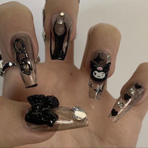 Nails Subtle, Kuromi Nails, Feminine Accessories, Nails Grunge, Maroon Nails, Asian Nails, Subtle Nails, Goth Nails, Grunge Nails