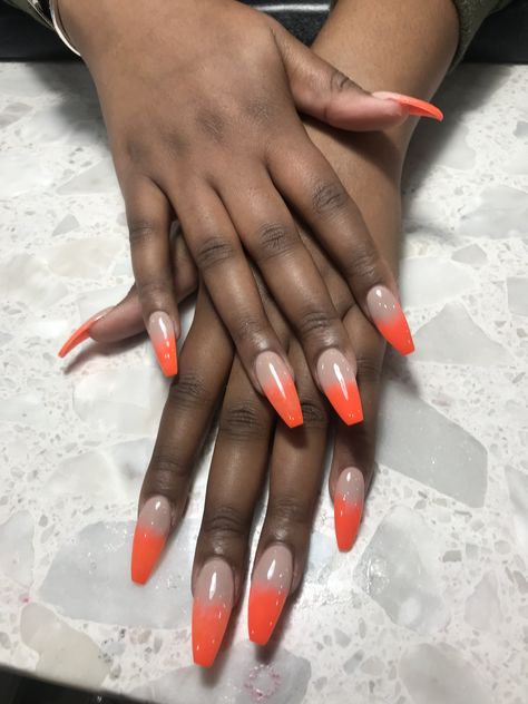 Orange Coffin Nails, Nails Technician, Red Orange Nails, Orange Ombre Nails, Orange Ombre, Nails Spring, Orange Nails, Dip Powder, Mani Pedi