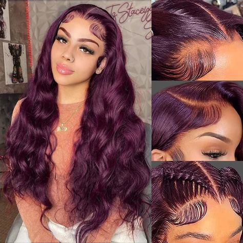 https://amzn.to/3Qv8ShT Purple Lace Front Wig, Deep Burgundy Hair, Purple Lace Front, Brazilian Virgin Hair Body Wave, Burgundy Background, Hair For Women, Lace Front Wigs Human Hair, 100 Human Hair Wigs, Wig Lace