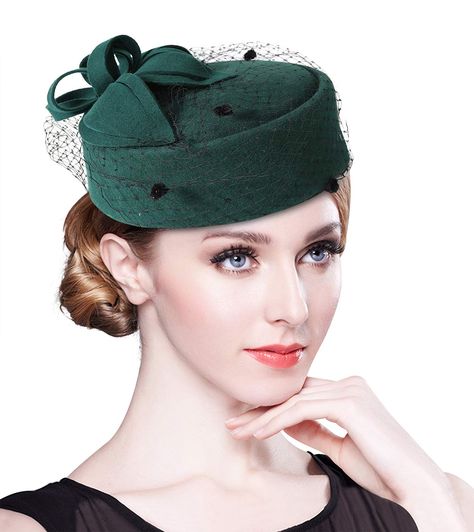 Veil Bow, 1940s Hats, Wool Felt Fabric, Pillbox Hat, Church Hats, Flower Hats, Your Hairstyle, Fascinator Hats, Derby Hats