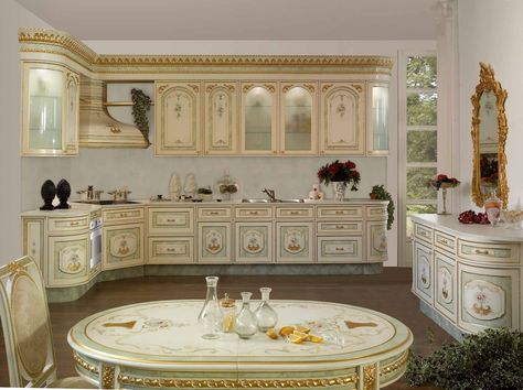 Furniture KITCHEN Rococo Kitchen, Rococo Interior, Wooden Kitchen Cabinets, Interiors Kitchen, Kitchen And Bath Design, Classic Kitchens, Rococo Style, Luxury Kitchens, Furniture Kitchen