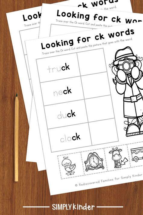 Students will enjoy these activities that practice CK digraphs. We are targeting words ending in CK. Perfect for literacy centers, early finishers and to send home for extra practice. Click through to download the free printable. Ck And Ll Ending Words, Ck Activities For Kindergarten, Ck Ending Words, Ck Digraph Activities, Ccvc Words Activities Free, Ck Words Worksheet, Ck Activities, Ck Worksheets, Ck Digraph