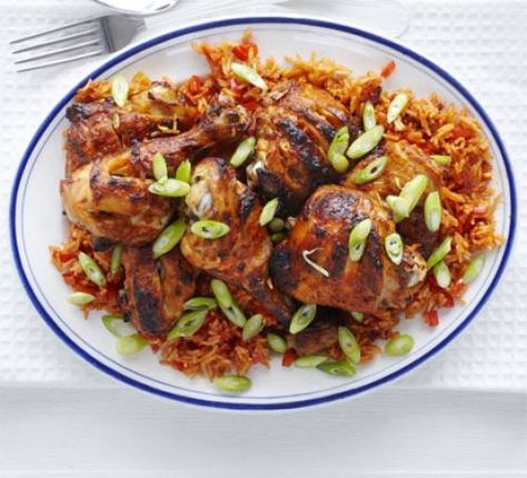 Piri-piri chicken with spicy rice Uni Meals, Piri Piri Chicken, Cooking Basmati Rice, Spicy Rice, Piri Piri, Portuguese Food, Bbc Good Food, Healthy Supper, Ethnic Food