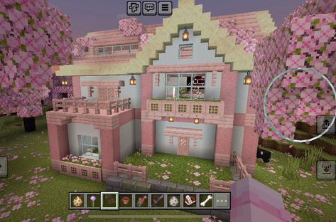 Cute Pink Minecraft House Vanilla, Girly Minecraft Houses, Cute Pink Minecraft House, Minecraft Pink House, Pink Minecraft House, Case Minecraft, Minecraft Houses Survival, Minecraft House Plans, Minecraft Farm