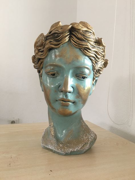 Painted Bust Sculpture, Hair Sculpting, Concrete Statues, Face Planters, Bust Sculpture, Head Planters, Earth Art, French Garden, Seasonal Home Decor