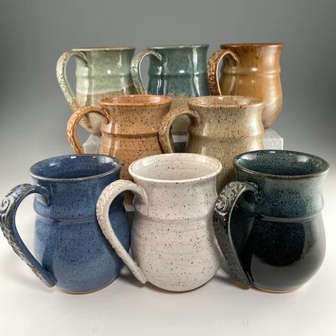 LeamanPottery - Etsy Pottery Mug Shapes, Pottery Mug Handles, Mug Shapes Pottery, Ceramic Mug Handles, Mug Handles Pottery, Mug Handles, Tea Cup Pottery, Pottery Handles, Handmade Pottery Mugs