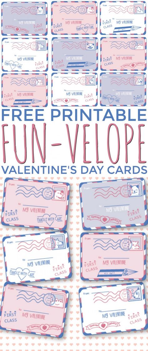 These 9 Free Printable Fun-Velope Valentine's Day Cards are super cute - they are made to look like little envelopes that can be addressed to each recipient. Blank Valentine Card Printable, Valentines Homeschool, Valentines Day Card Printable, Valentines Envelopes, Valentines Day Cards Handmade, Valentines Letter, Printable Valentines Day Cards, Valentine's Ideas, Mom Printable