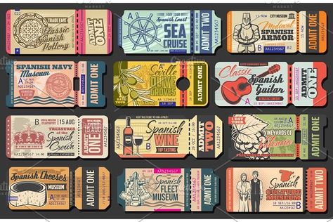 Ticket templates of spain travel by Vector Tradition on @creativemarket Festival Entrance, Spain Illustration, Drink Ticket, Museum Tickets, Drink Glasses, Ticket Design, Ticket Template, City Museum, Beer Festival