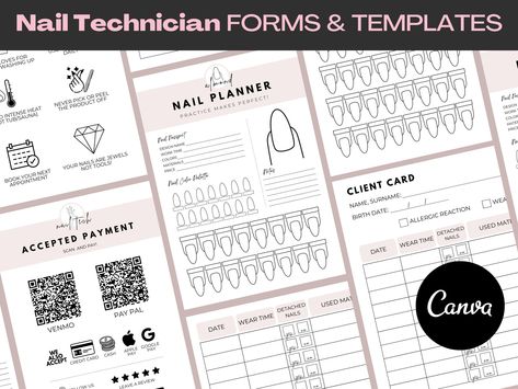 Design Planner Pages, Nail Planner, Appointment Template, Client Card, Nail Tech Business Cards, Template Price List, Appointment Tracker, Home Nail Salon, Stiletto Nail Art